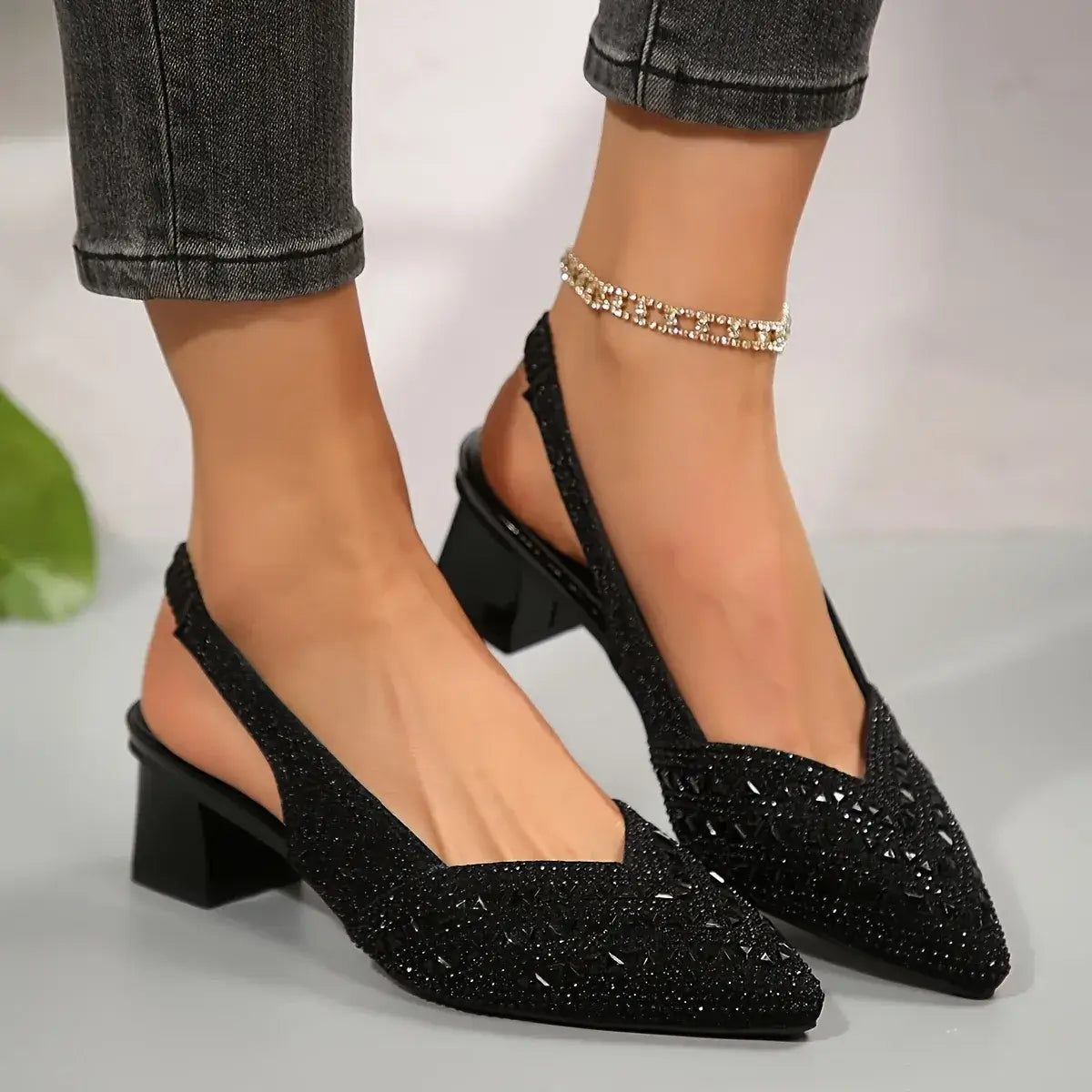 Women's Fashion Rhinestone High Heel Chunky Heel Sandals