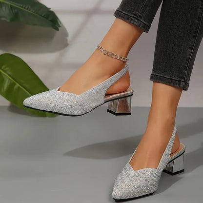 Women's Fashion Rhinestone High Heel Chunky Heel Sandals