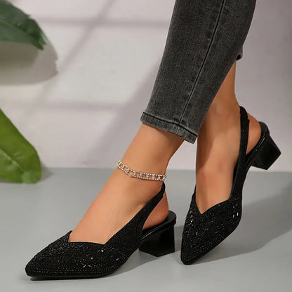 Women's Fashion Rhinestone High Heel Chunky Heel Sandals