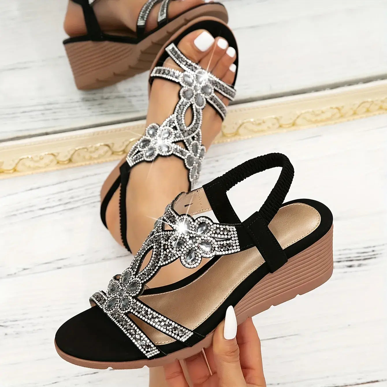 Women's Rhinestone Wedge Sandals