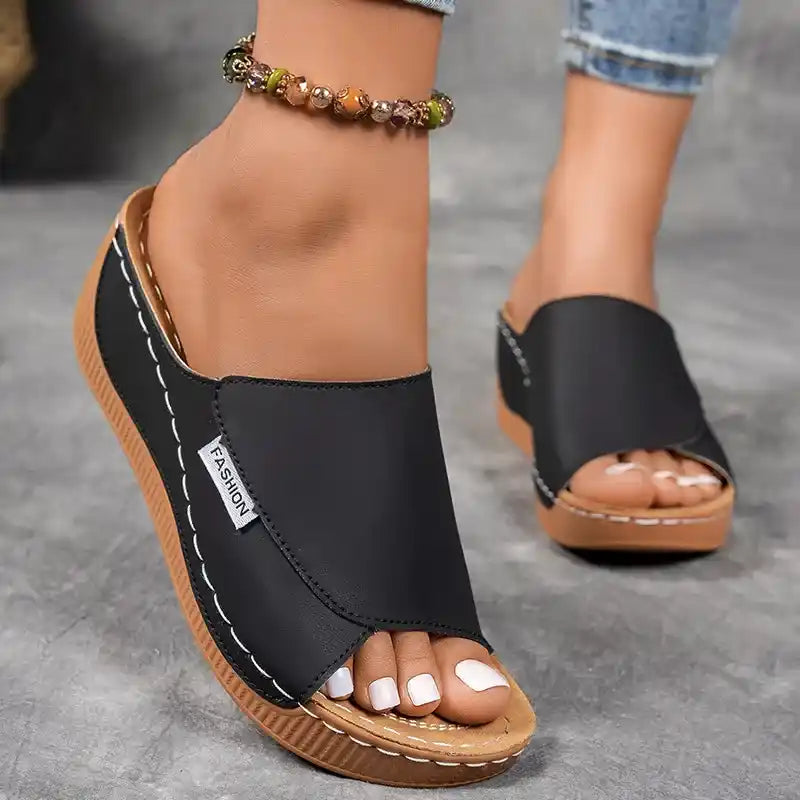 Women's Comfortable Thick Sole Arch Support Leather Slippers